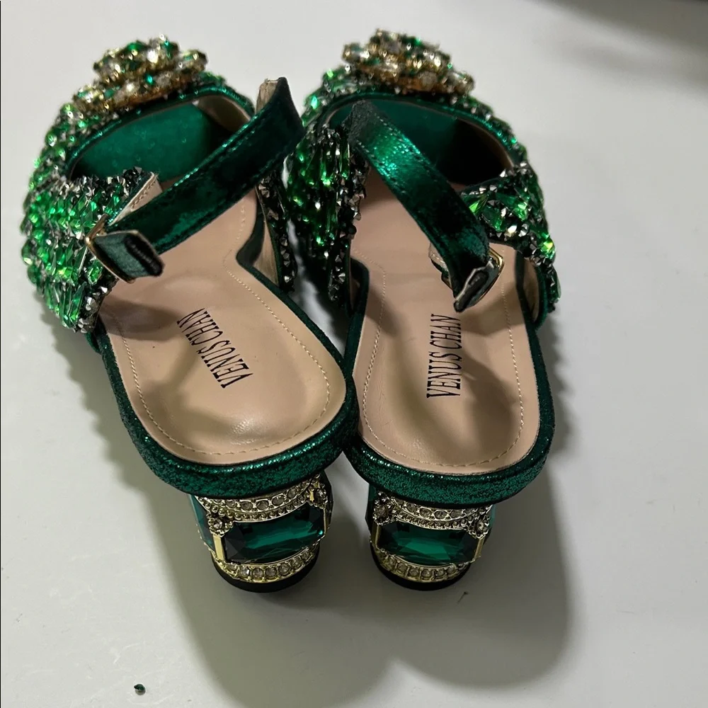 Green Embellished Women's Heels - Picture 10 of 17